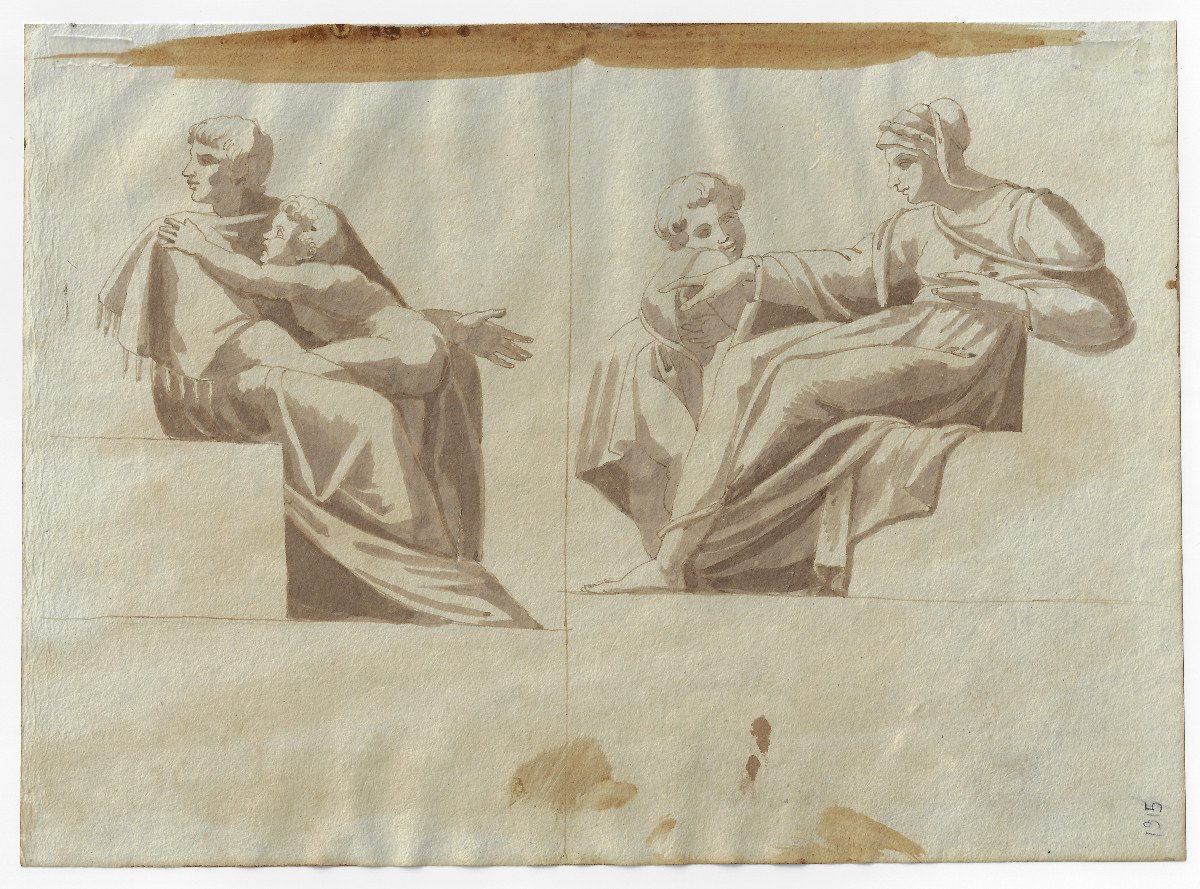 Dessin Ancien Par Giovanni Fontana (gênes 1795 - 1845 Gênes) Scène Mythologique -photo-2
