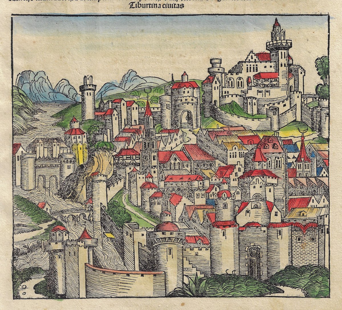 Feuille De Gravure Sur Bois Du 15e Avec Vue De Tivoli Tirée De La Chronique De Nuremberg 1493-photo-3