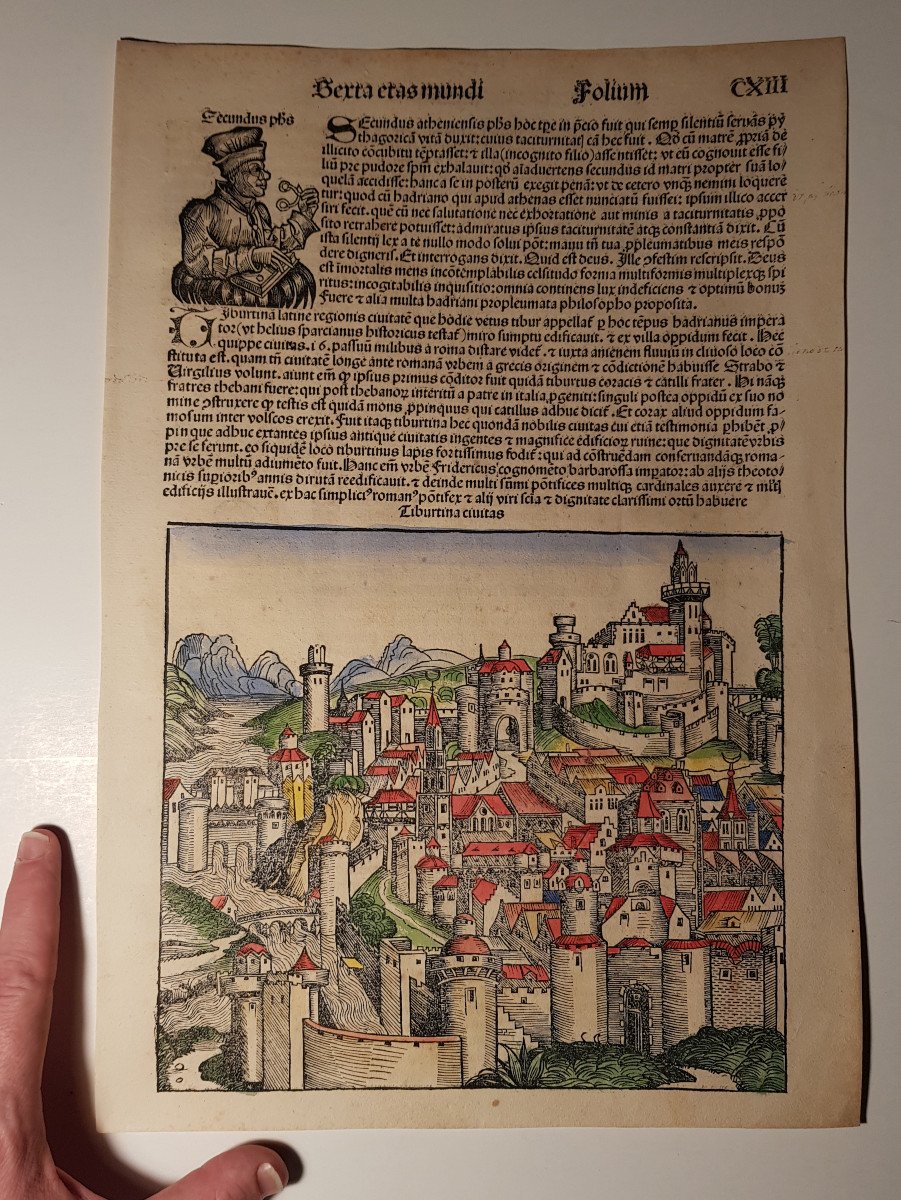 Feuille De Gravure Sur Bois Du 15e Avec Vue De Tivoli Tirée De La Chronique De Nuremberg 1493-photo-7