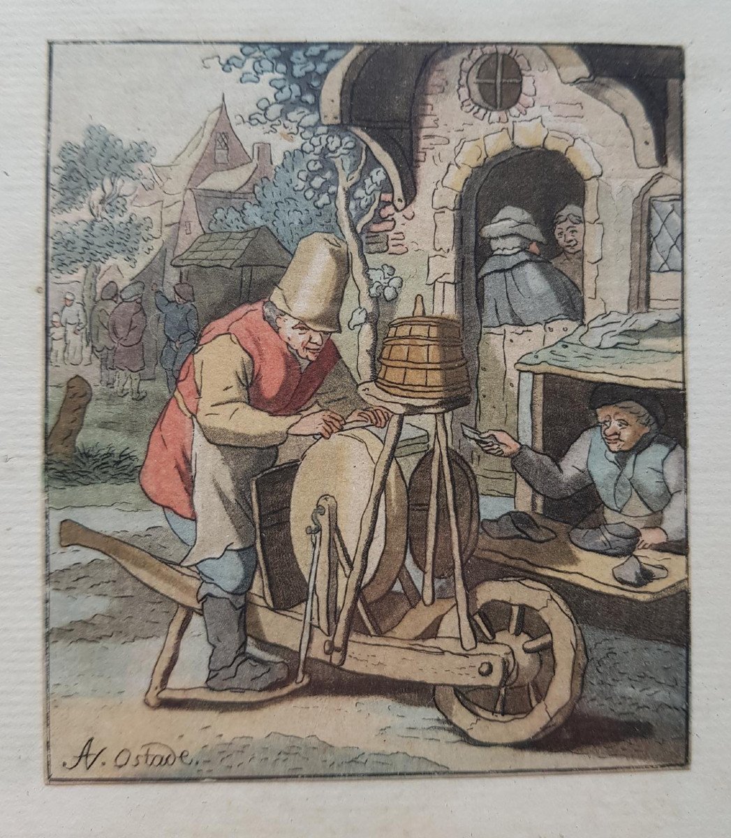 Gravure En Couleurs 18ème Par Bernhard Schreuder (1748-1780)  l'Affûteur De Couteaux  -photo-2