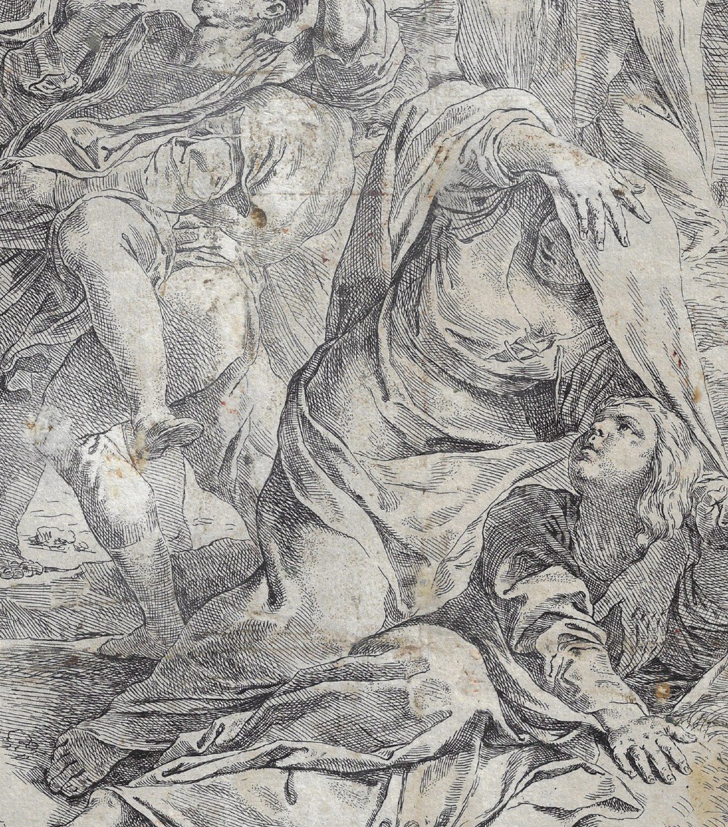 Très Rare Gravure Du XVIIe Siècle par Simone Cantarini d'Après L. Carracci -photo-3