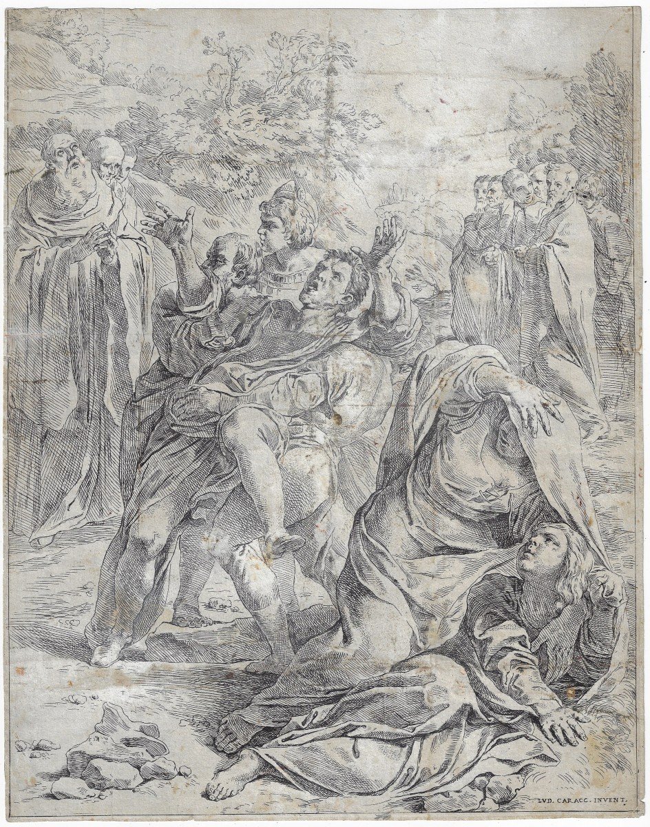 Très Rare Gravure Du XVIIe Siècle par Simone Cantarini d'Après L. Carracci 