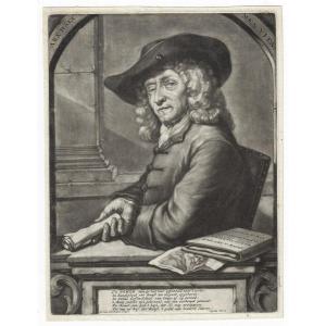 Mezzotint 18e Siècle Portrait Collectionneur Jan Pietersz Zomer (1641 - 1724) Par An Halen