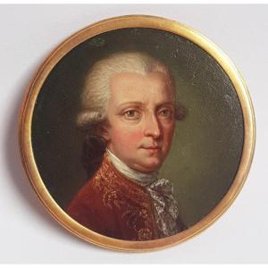 Artiste Français (ou Autrichien ?) Vers 1760 Portrait Miniature d'Un Noble Huile Sur Cuivre