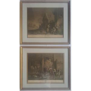 Pair Of Framed 18th Century Engravings After David Teniers II (1610-1690) By Le Bas