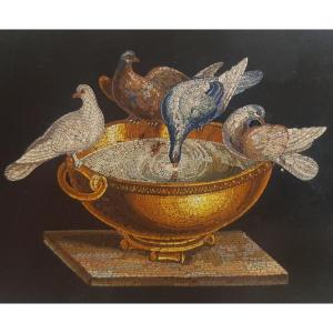 Italian 19th Century Grand Tour Micromosaic Presse Papier Paperweight Doves Of Pliny 