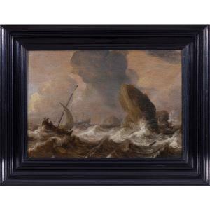 17th Century Old Master Painting  By Julius Porcellis (1610 - 1645) Marine - Oil On Panel