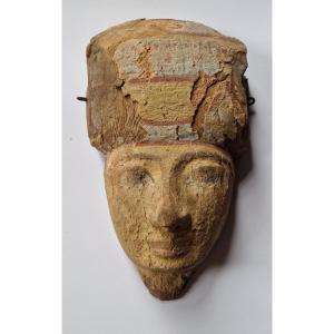 Egyptian Mummy Mask Polychromed Wood Late Dynastic Period Circa 700-300 Bc