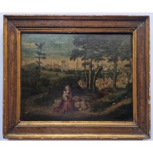 École flamande de la fin du XVIe siècle c.1580 - Vierge à l'Enfant dans un Paysage 