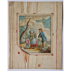 French School, Late 18th Century Trompe L’oeil Of A “drawing” On A Wooden Background