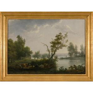 18th Century Old Master Painting Attr To Louis-gabriel Moreau (paris 1740-1806) River Landscape