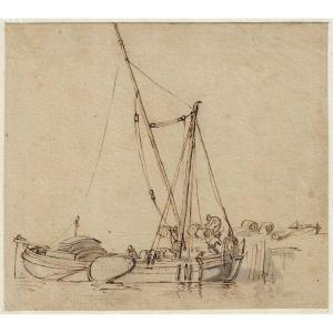 Dessin ancien École néerlandaise, vers 1650  Étude de bateau