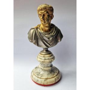 Bust Of A Roman Emperor In Brass And Marble, Grand Tour Style 