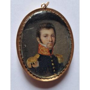 Portrait Miniature Of An Officer By François Petit De Villeneuve, Dated 1818