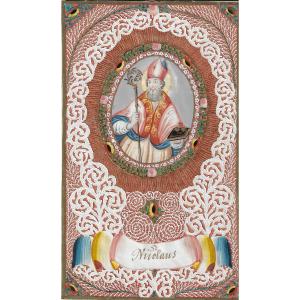Decoupage Cut-out Of Saint Nicholas, Known As A “canivet,” Late 18th Century Prob. German