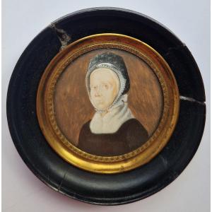 Ecole hollandaise, 1824 Portrait en Miniature d'une Dame âgée de 74 ans