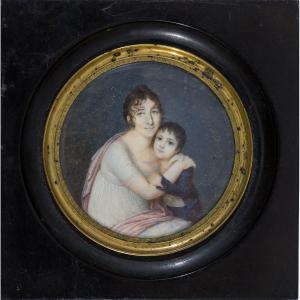 Portrait en miniature représentant une mère et son enfant c.1810  par Jean Georget (1763–1823) 