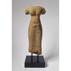 Khmer Sandstone Torso Of Uma, Cambodia, Baphuon Angkor Period, 11th Century, 28.5 Cm