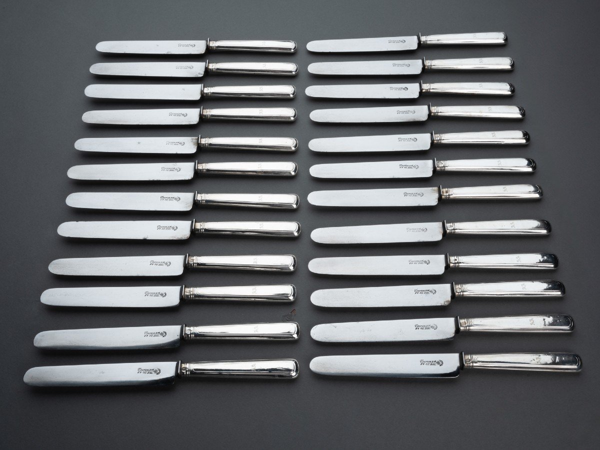 24 Silver Knives - French Restoration Period By Touron-photo-3