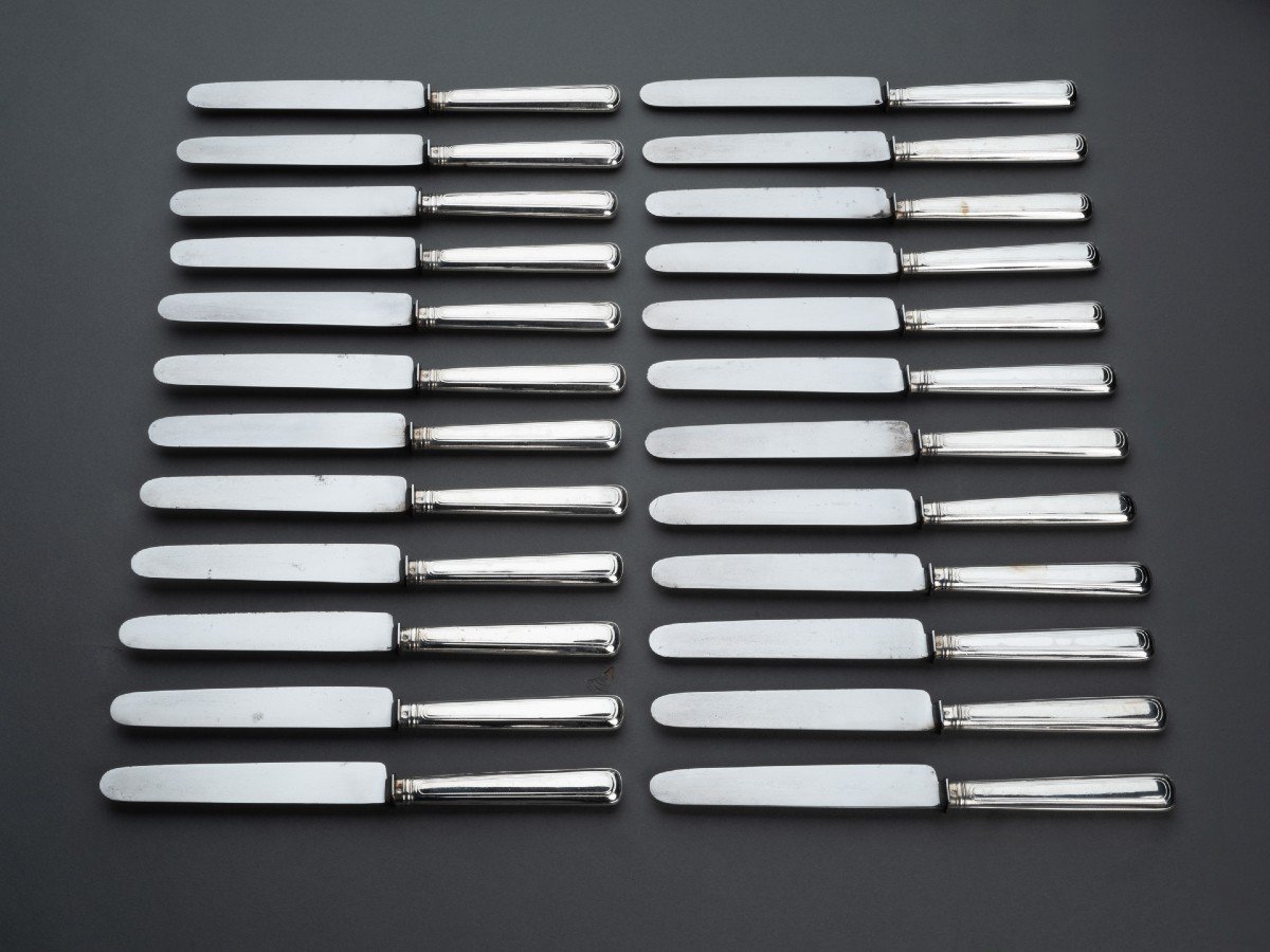 24 Silver Knives - French Restoration Period By Touron-photo-4