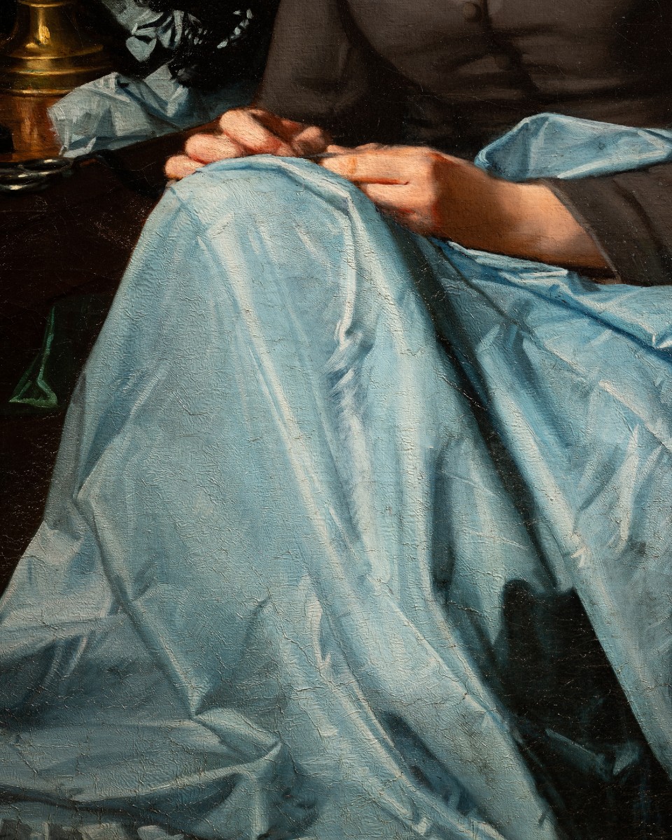 Young Girl With A Blue Tablecloth, Hyppolite Michaud (1823 - 1886)-photo-1