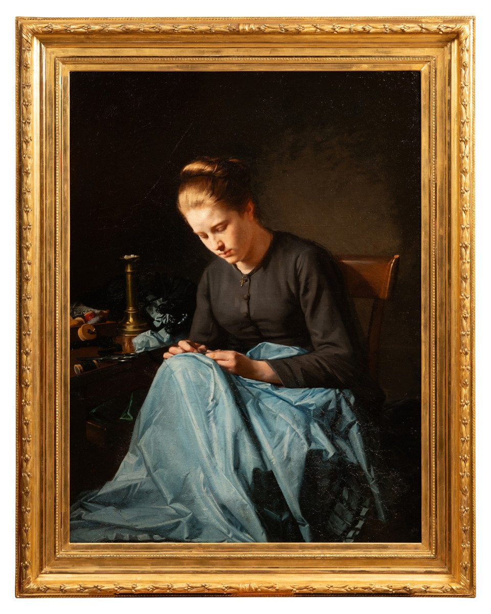 Young Girl With A Blue Tablecloth, Hyppolite Michaud (1823 - 1886)