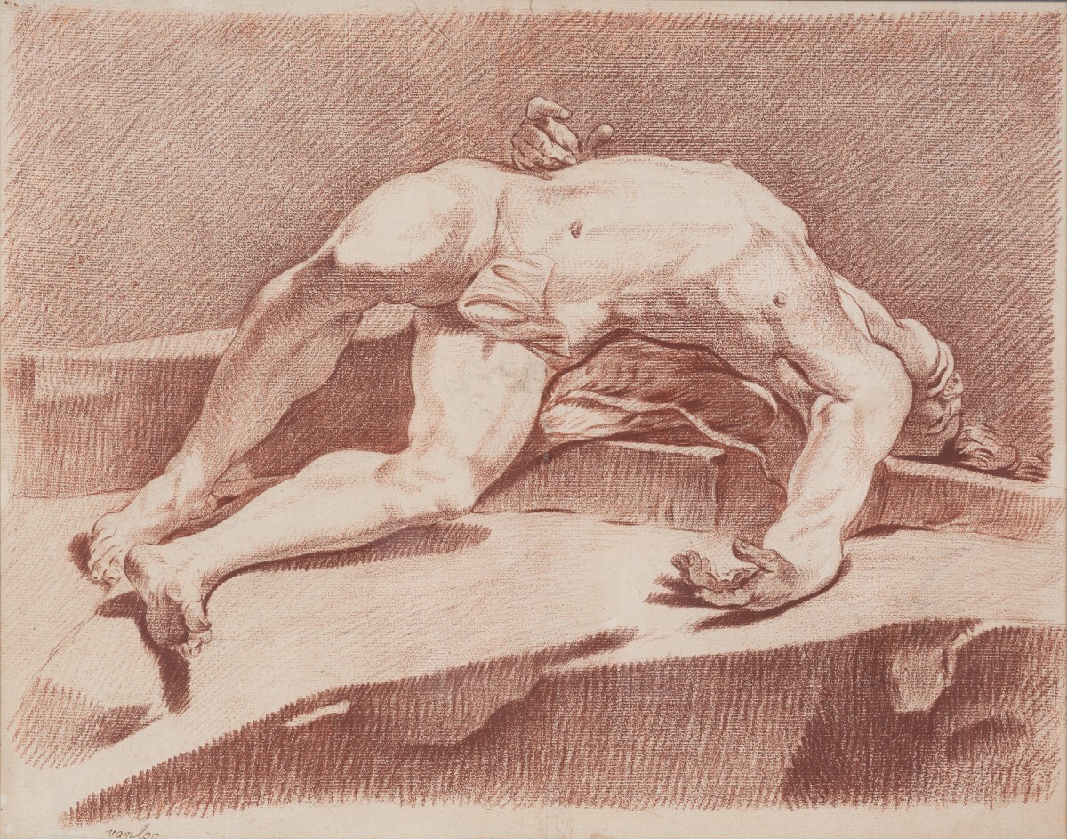 Ecole française du XVIIIe siècle Dessin Académie d’homme allongé-photo-2