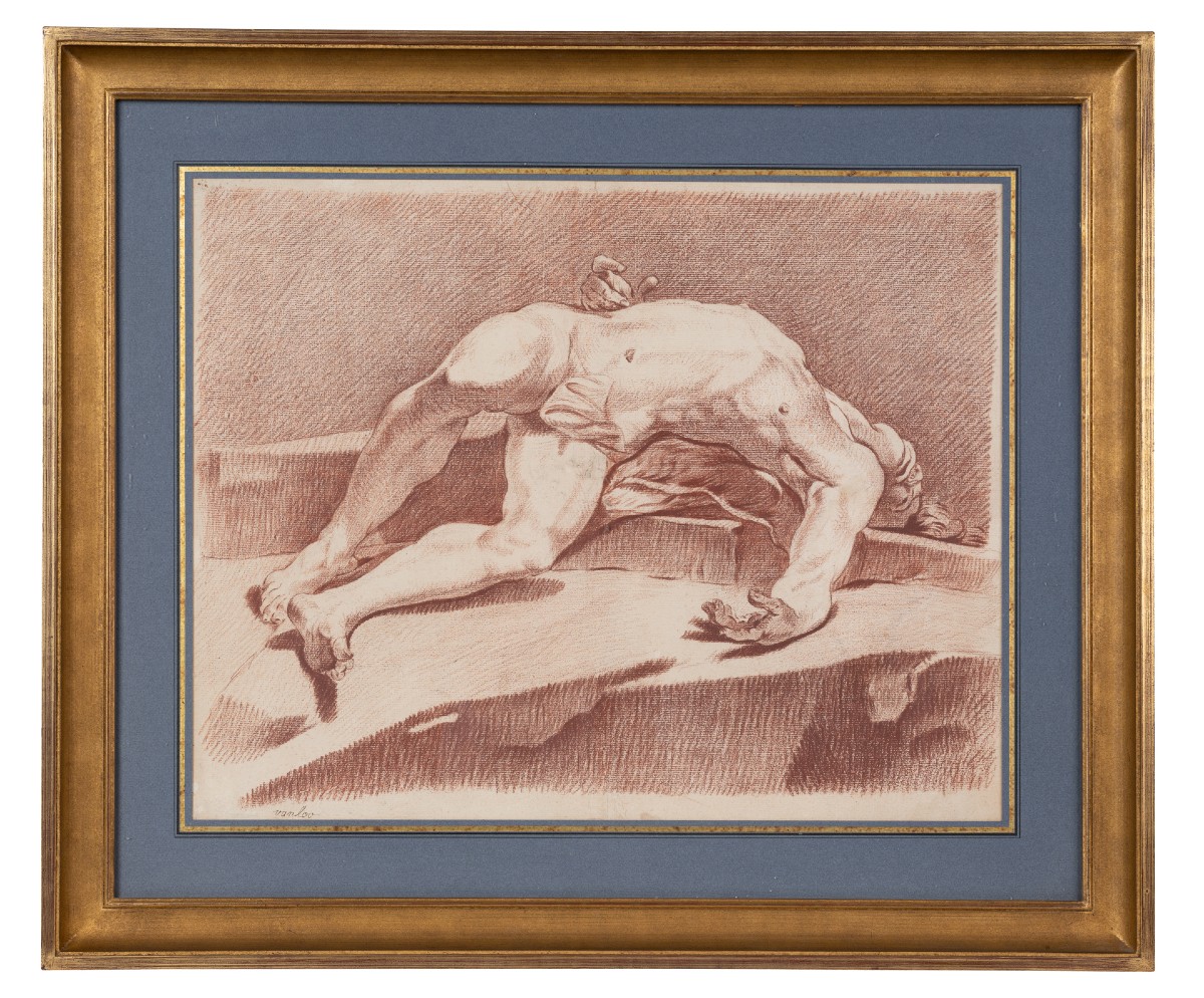 Ecole française du XVIIIe siècle Dessin Académie d’homme allongé