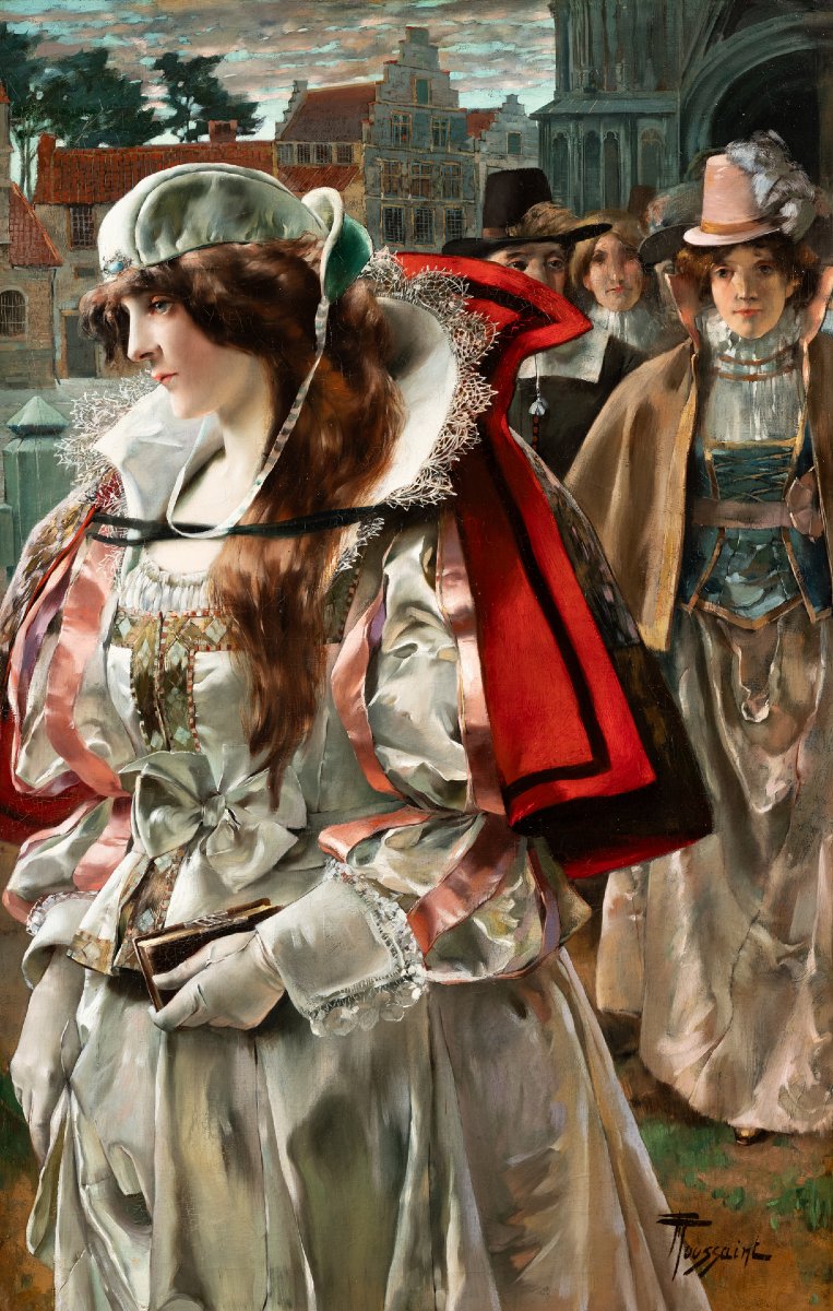 Ferdinand Toussaint (1873-1956) - Portrait d'une élégante femme flamande-photo-2