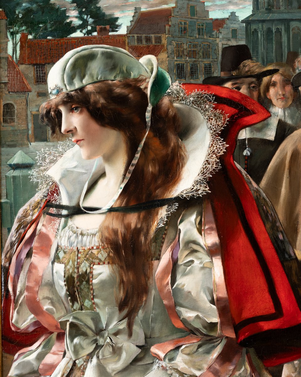 Ferdinand Toussaint (1873-1956) - Portrait d'une élégante femme flamande-photo-3