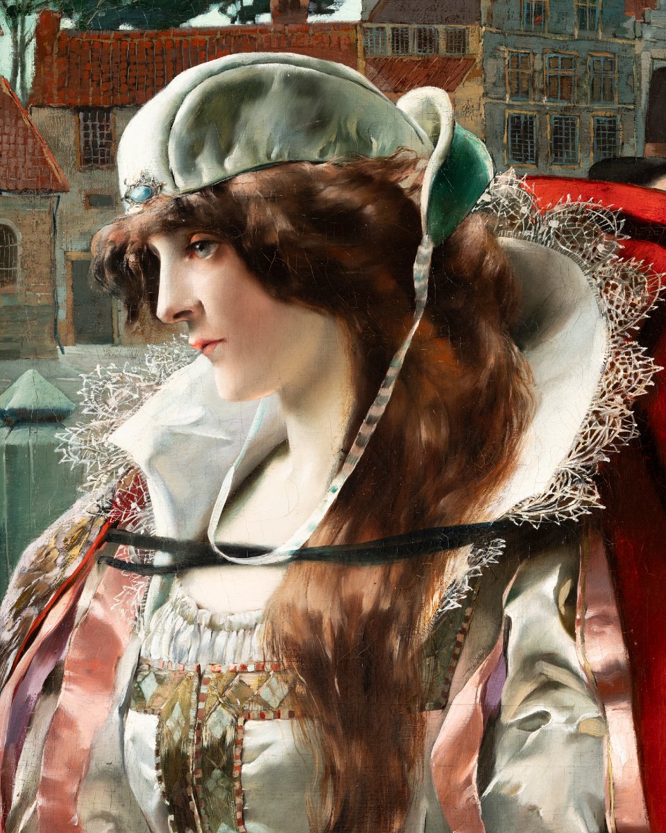 Ferdinand Toussaint (1873-1956) - Portrait d'une élégante femme flamande-photo-4