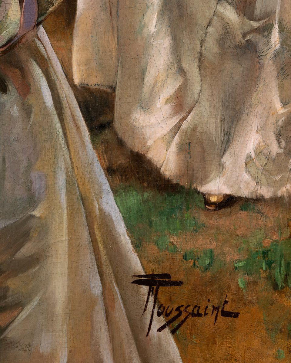 Ferdinand Toussaint (1873-1956) - Portrait d'une élégante femme flamande-photo-4