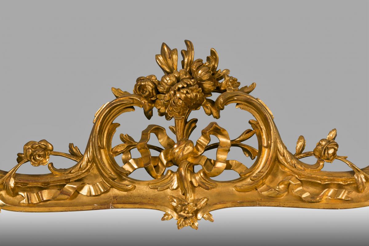 Grande Paire De Miroirs En Bois Dorés-photo-3