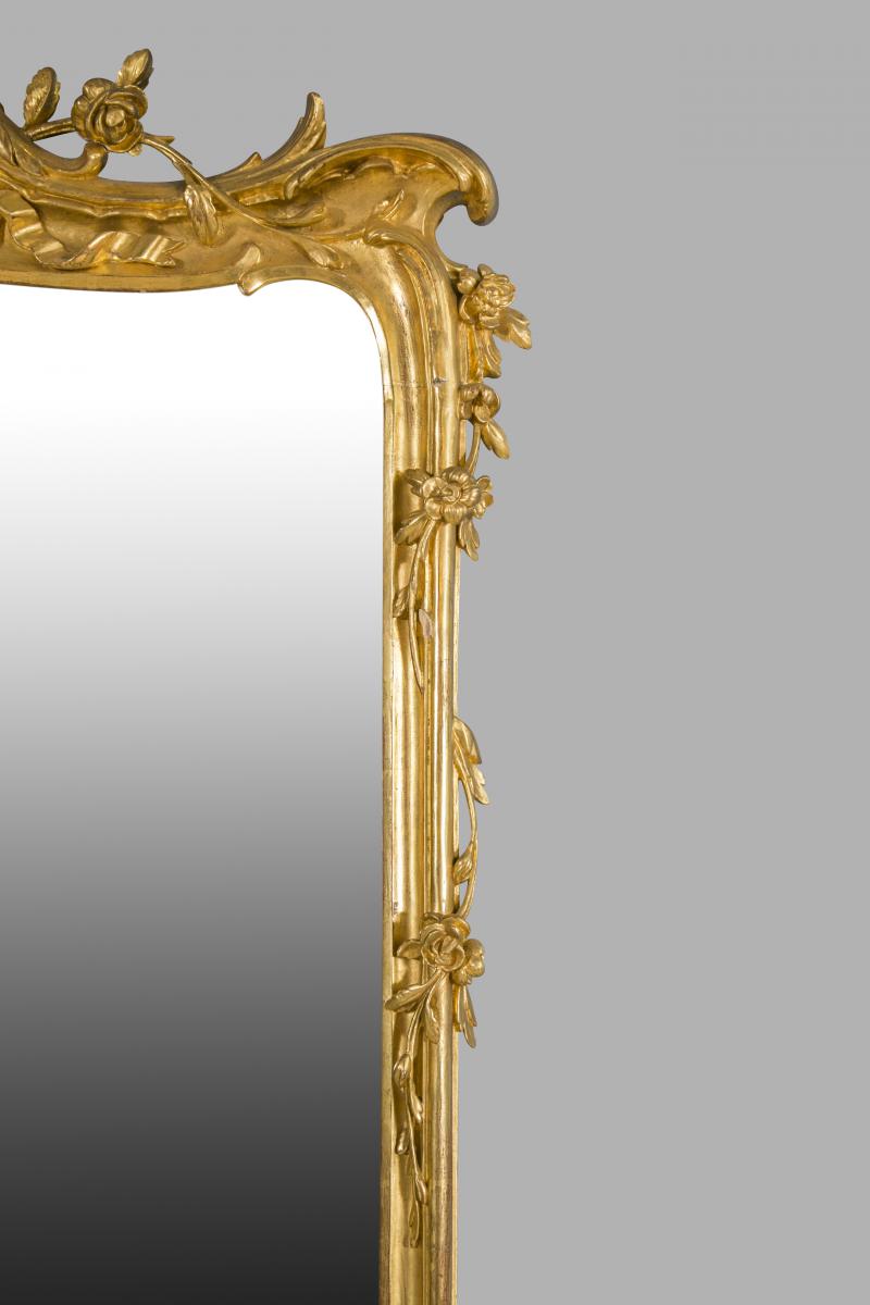 Grande Paire De Miroirs En Bois Dorés-photo-1