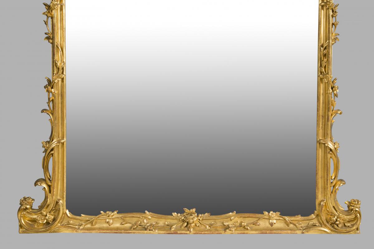 Grande Paire De Miroirs En Bois Dorés-photo-3