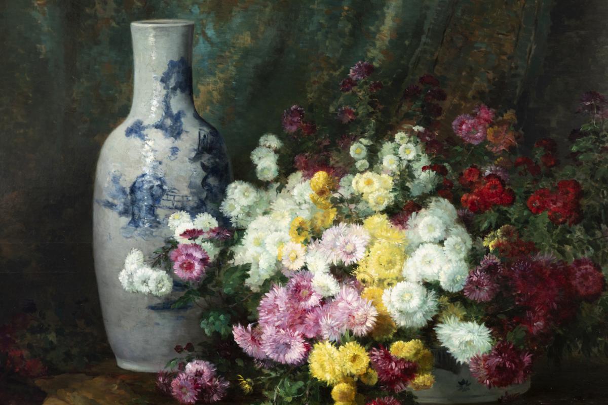 Nature Morte Aux Fleurs Et Vase Chinois - Furcy De Lavault (1847-1915)-photo-2