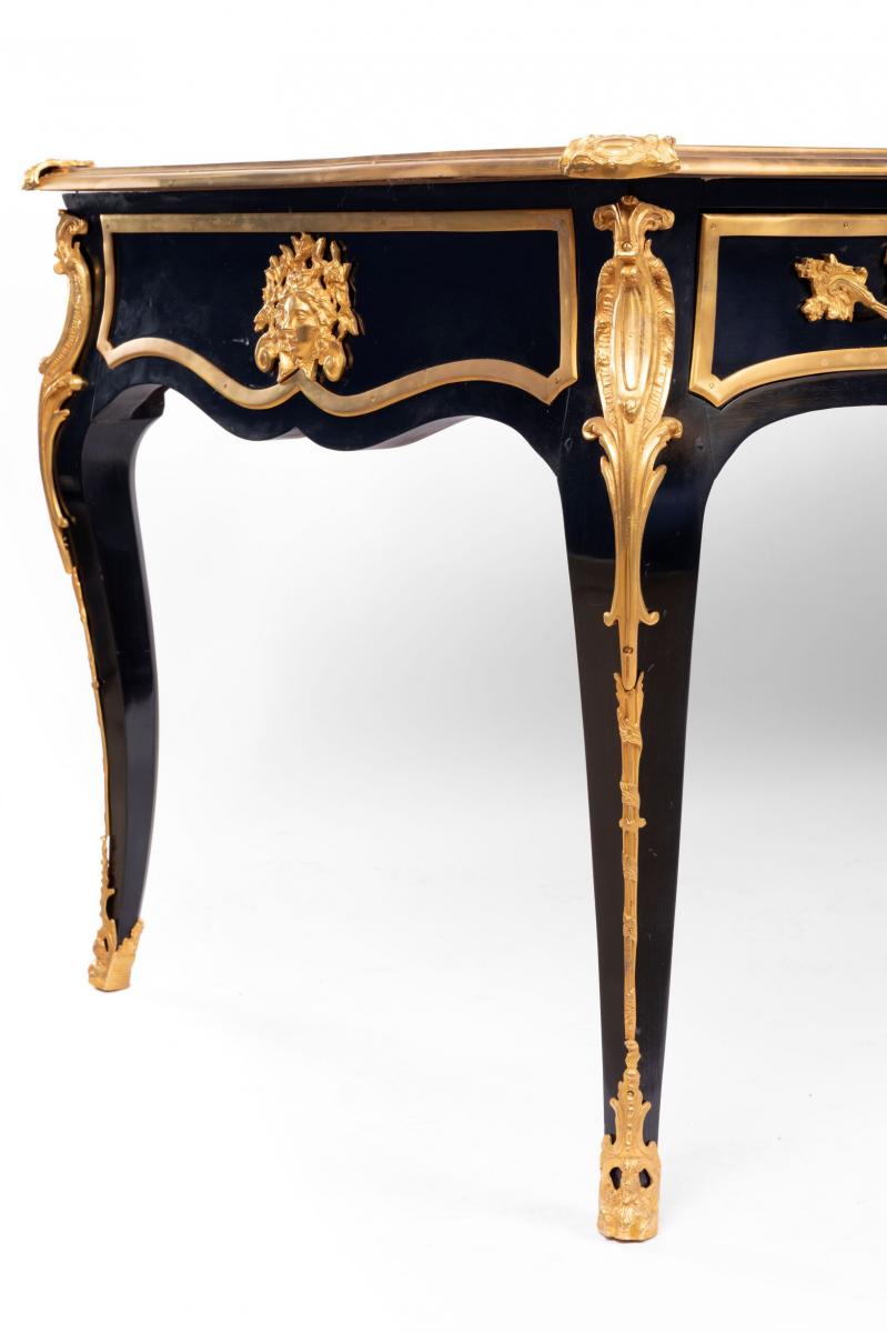Grand Bureau Double Face se style Louis XV En Laque Noir-photo-2