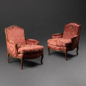 Pair Of Louis XV Style Cushion Armchairs Stampe Mailfert