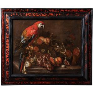 Nature Morte Au Perroquet Et Aux Fruits Attribué à David De Coninck
