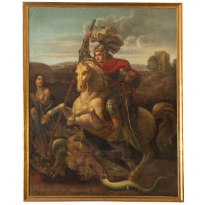 17th Century Italian School - Saint George Slaying The Dragon