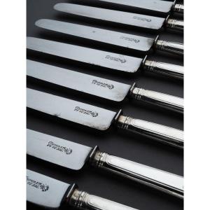 24 Silver Knives - French Restoration Period By Touron