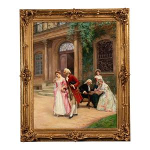 Jules Girardet - Scène De Romantique Vers 1880