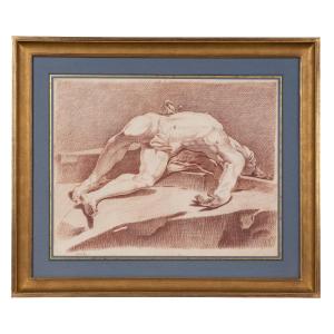Ecole française du XVIIIe siècle Dessin Académie d’homme allongé