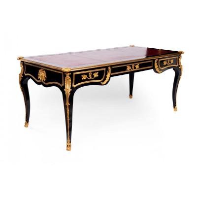 Large Double Sided Desk In Louis XV Style In Black Lacquer