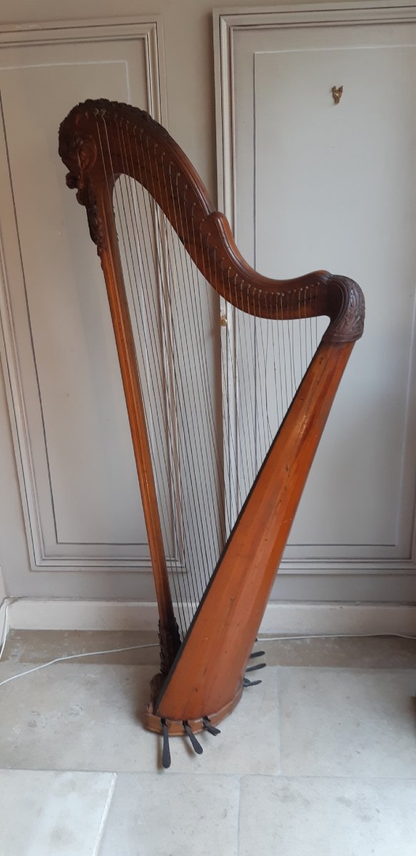 Harpe à Pédales En Bois Doré Et Sculpté, époque Louis XVI-photo-2