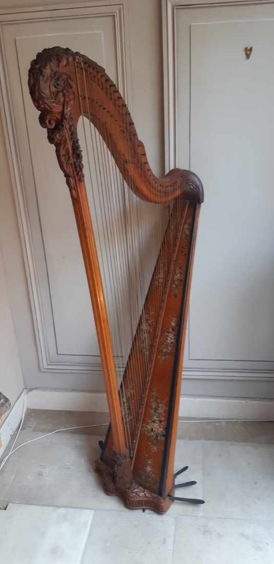 Harpe à Pédales En Bois Doré Et Sculpté, époque Louis XVI-photo-3