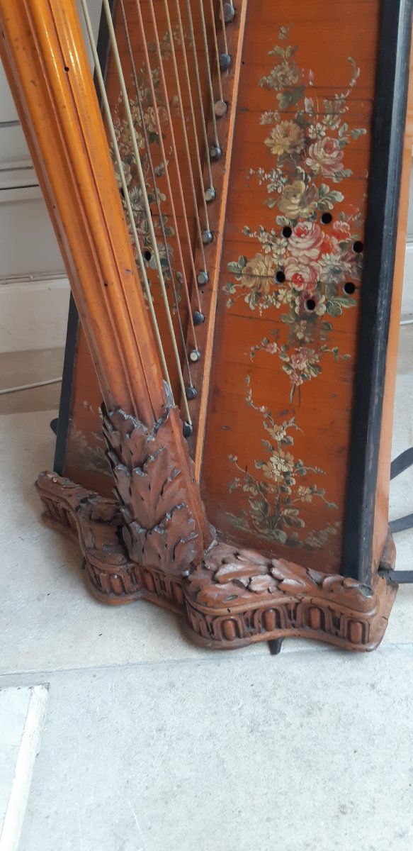 Harpe à Pédales En Bois Doré Et Sculpté, époque Louis XVI-photo-4