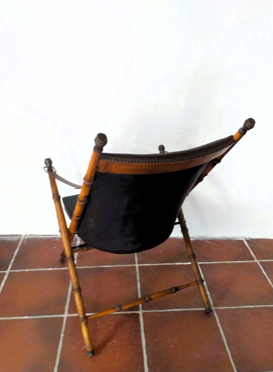 Vintage Folding Chair In Imitation Bamboo-photo-3