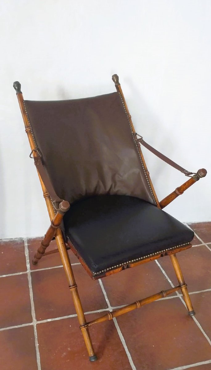 Vintage Folding Chair In Imitation Bamboo