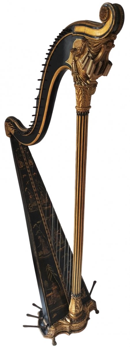 Harp In Carved Golden Wood Signed Lepine In Paris-photo-2